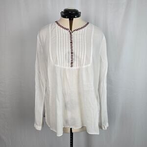Gap Long Sleeve Blouse Women's XXL White w/ Red & Black Embroidered